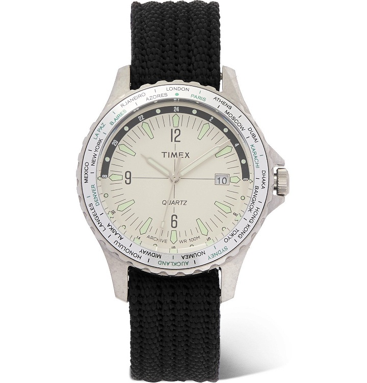 Photo: Timex - Archive Navi World Time 38mm Stainless Steel and Nylon-Webbing Watch - Black