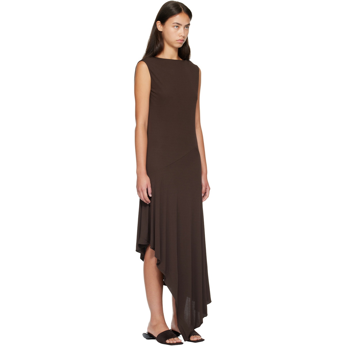 ALAÏA Brown Backless Jersey Crepe Midi Dress