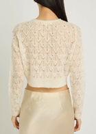Loveshackfancy Calico Embellished Pointelle-knit Cropped Cardigan Ivory