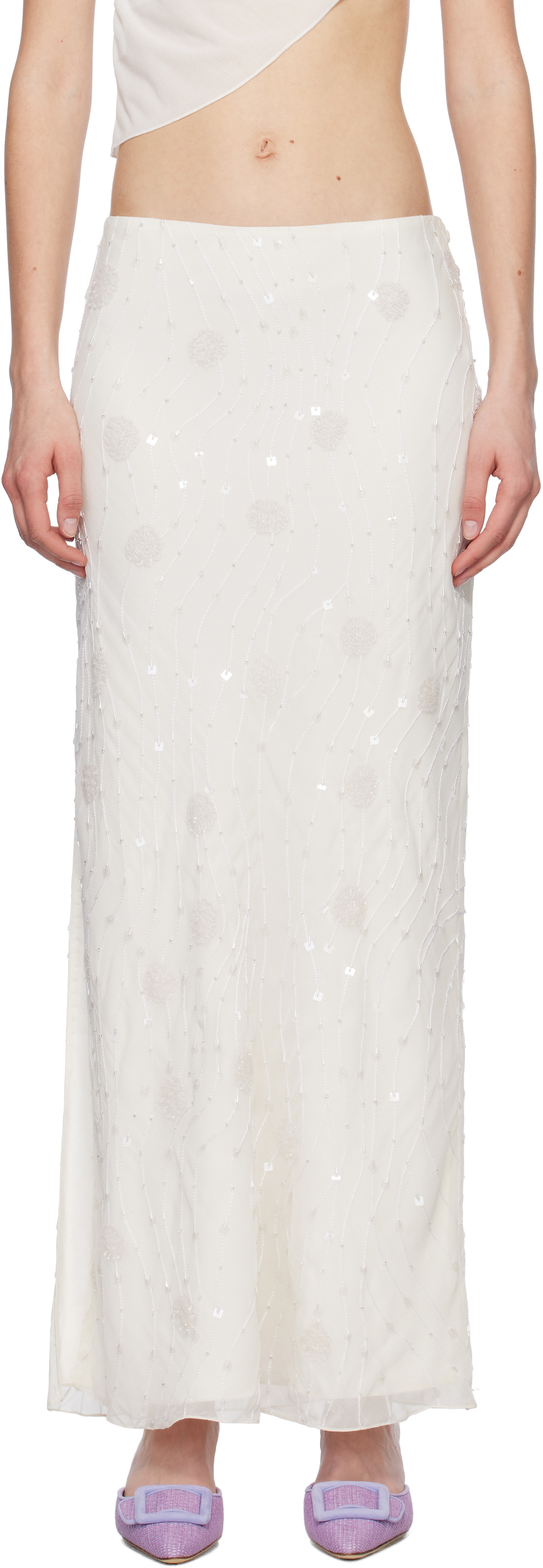 Mirror Palais SSENSE Exclusive White Beaded Maxi Skirt