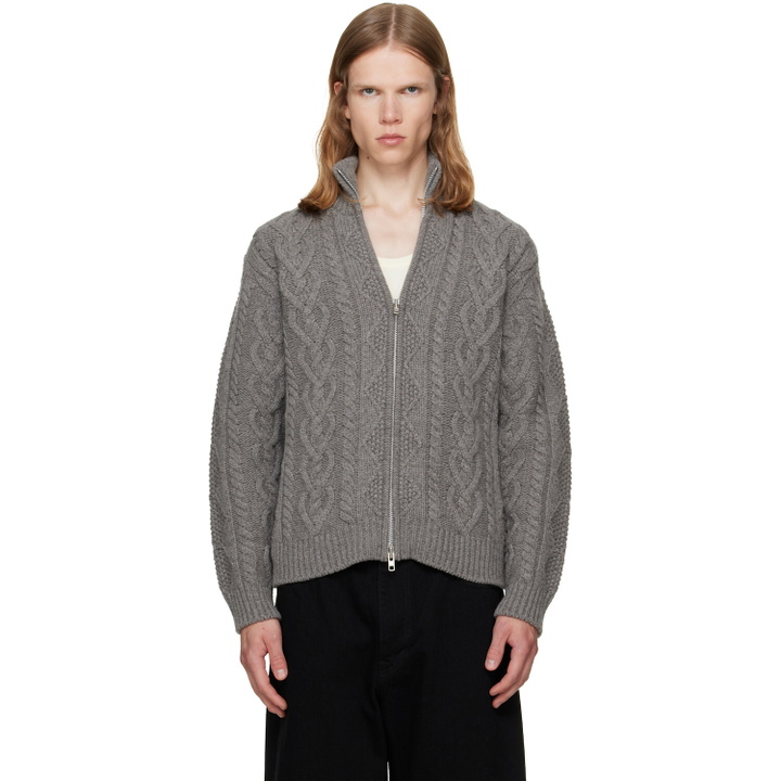 Photo: vowels Gray Cable Knit Zip-Up Cardigan