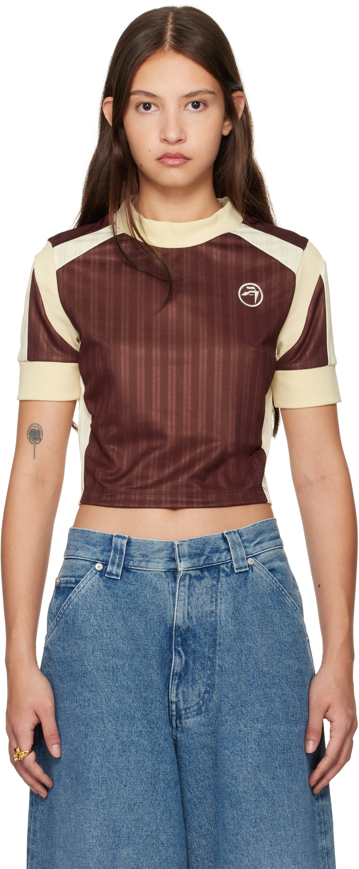 AMBUSH Brown Striped Jersey Rib T-shirt
