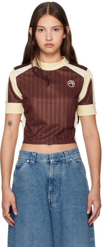 Photo: AMBUSH Brown Striped Jersey Rib T-shirt