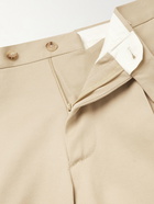 De Petrillo - Straight-Leg Pleated Cotton-Blend Twill Bermuda Shorts - Neutrals