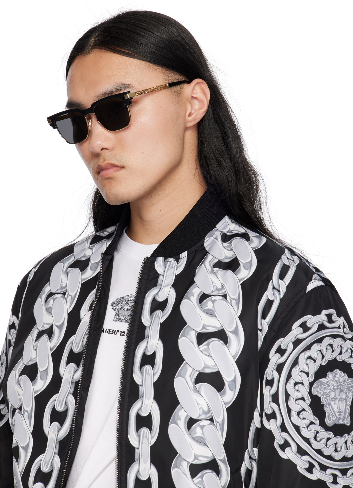 Versace Black Sunglasses with Gold Details GRECA GOLD SHIELD 2140100287 VERSACE main image 2