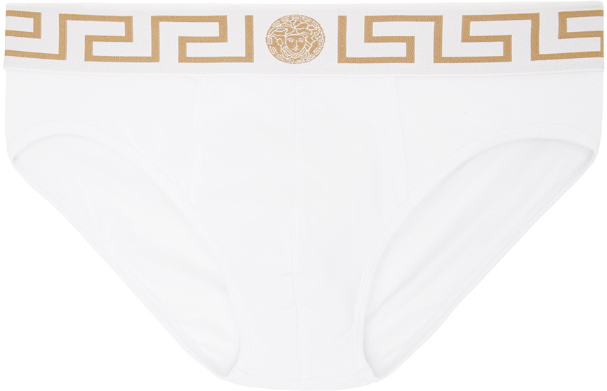 Versace Underwear: White Greca Border Briefs