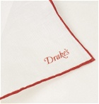 Drake's - Contrast-Tipped Linen Pocket Square - White