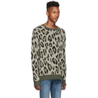 R13 Green and Beige Leopard Camo Crewneck Sweater