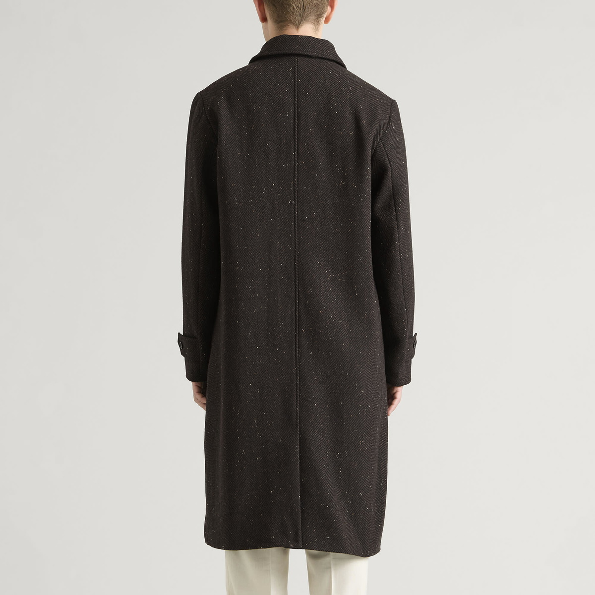 Les Deux Men's Herringbone Wool Coat in Molé Brown