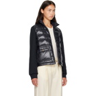 Moncler Navy Zip Up Cotton Fleece Down Cardigan