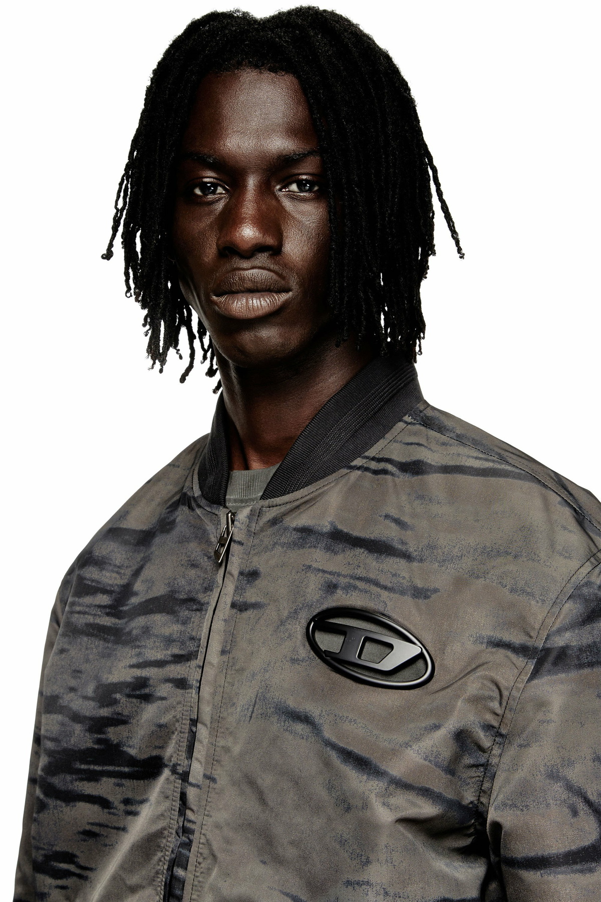Diesel Padded bomber jacket in printed satin - Jackets Mens in To Be Defined