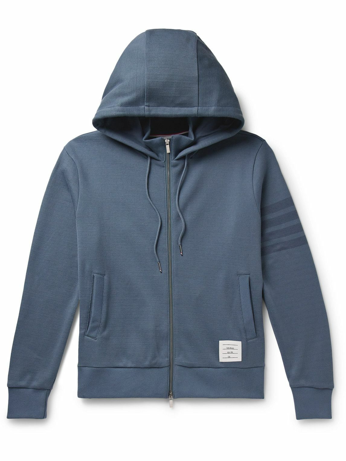 Thom Browne - Logo-Appliquéd Striped Cotton-Jersey Zip-Up Hoodie - Blue ...