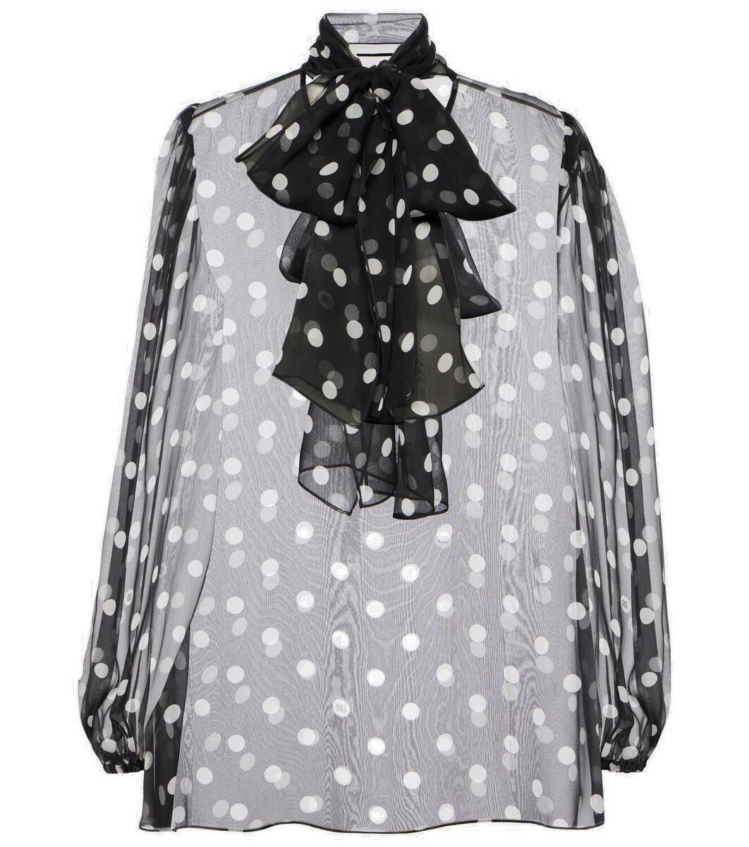 トップス maison de Dolce. classy ribbon blouse Dolce & Gabbana Pussy-Bow Gathered Silk-Chiffon Blouse