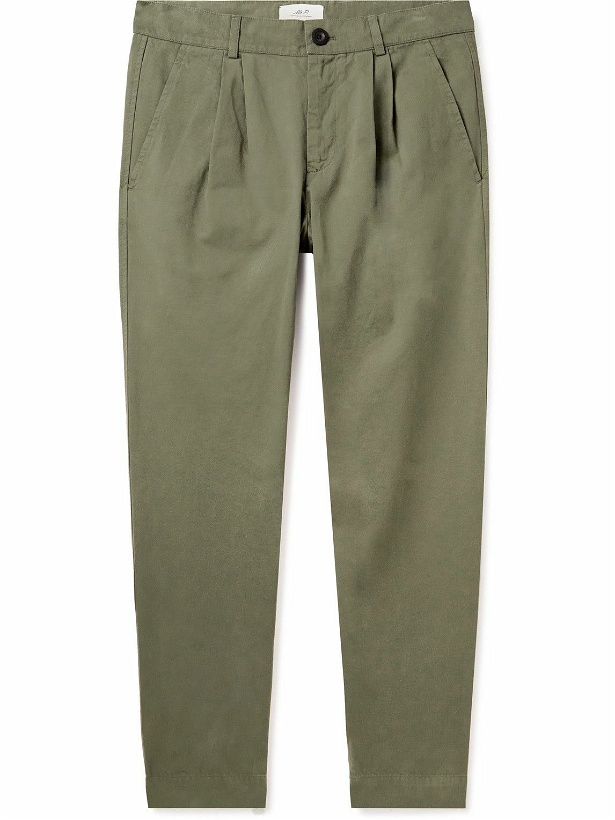Photo: Mr P. - Tapered Pleated Garment-Dyed Cotton-Twill Trousers - Green
