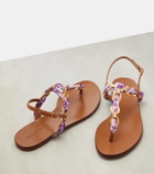Dolce&Gabbana Majolica leather-trimmed satin thong sandals