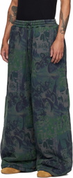 LU'U DAN Navy & Green Wadded Bontans Sweatpants