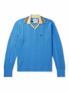 adidas Consortium - Wales Bonner Logo-Embroidered Recycled Ribbed-Knit Polo Shirt - Blue