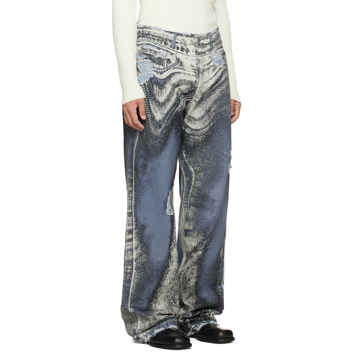 CAMPERLAB Blue Distorted Print Distressed Denim Jeans
