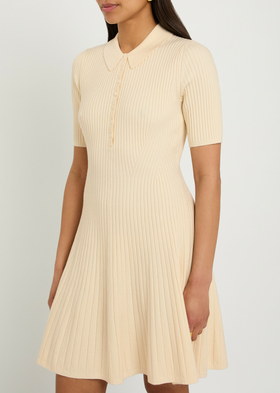 Paige Olie Ribbed Knit Mini Polo Dress Beige