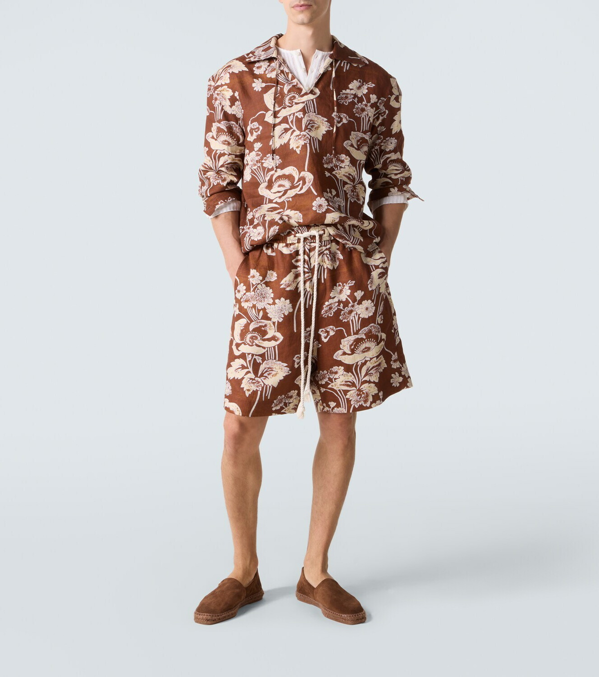 Commas Floral linen Bermuda shorts