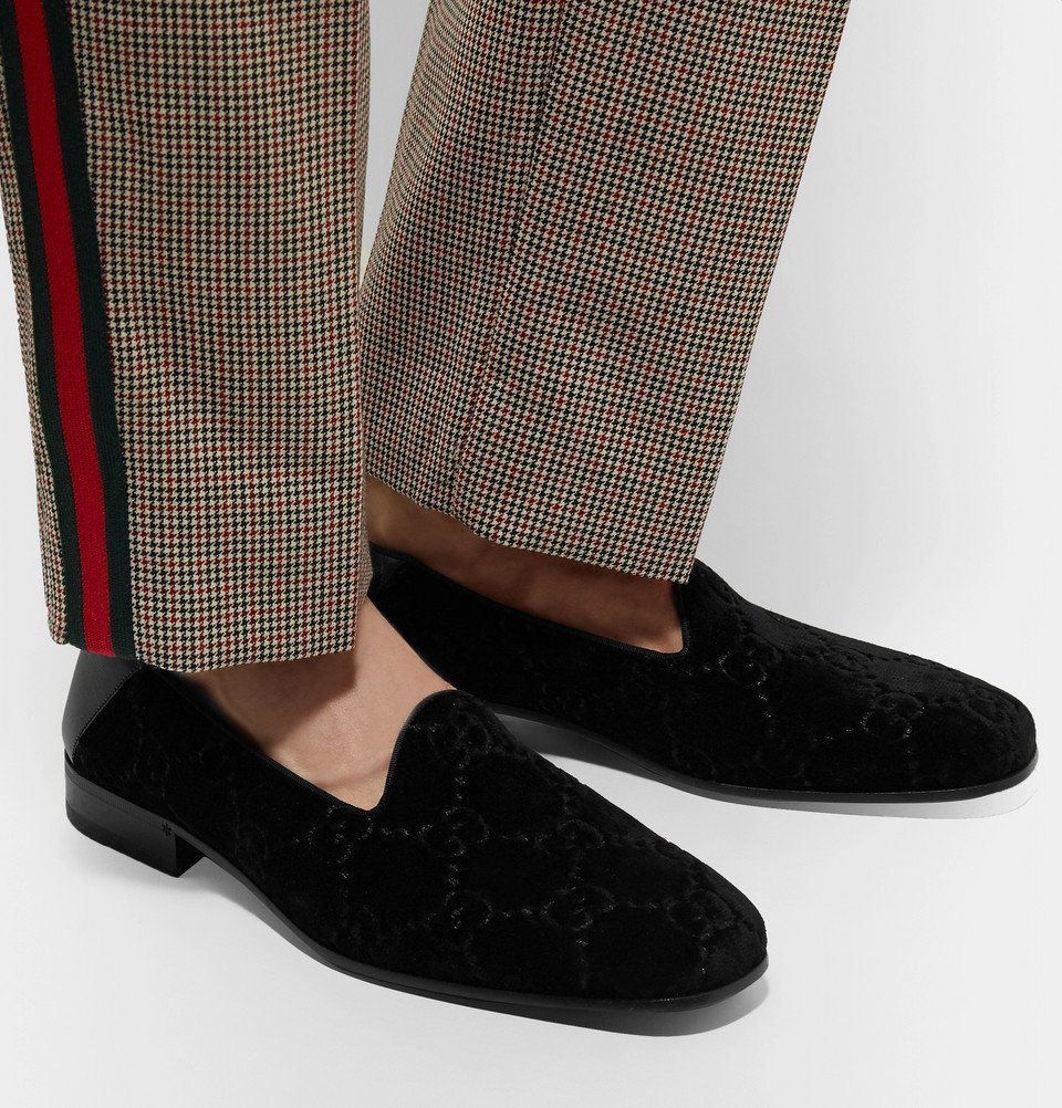 GUCCI Jordaan Horsebit Leather-Trimmed Logo-Embroidered Velvet Loafers for  Men