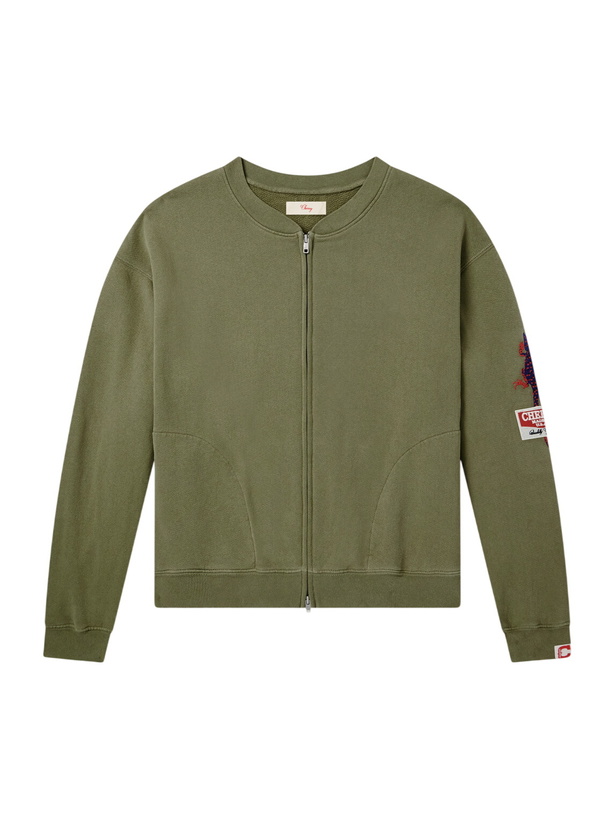 Photo: Cherry Los Angeles - Logo-Embroidered Cotton-Jersey Zip-Up Sweatshirt - Green