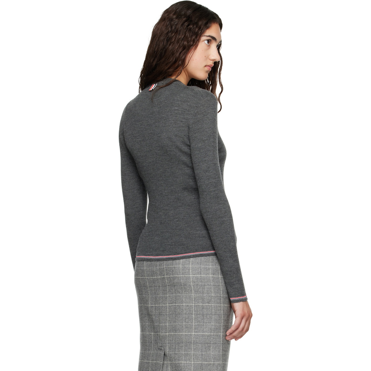 Thom Browne Gray Merino Wool Rib Stitch Cardigan