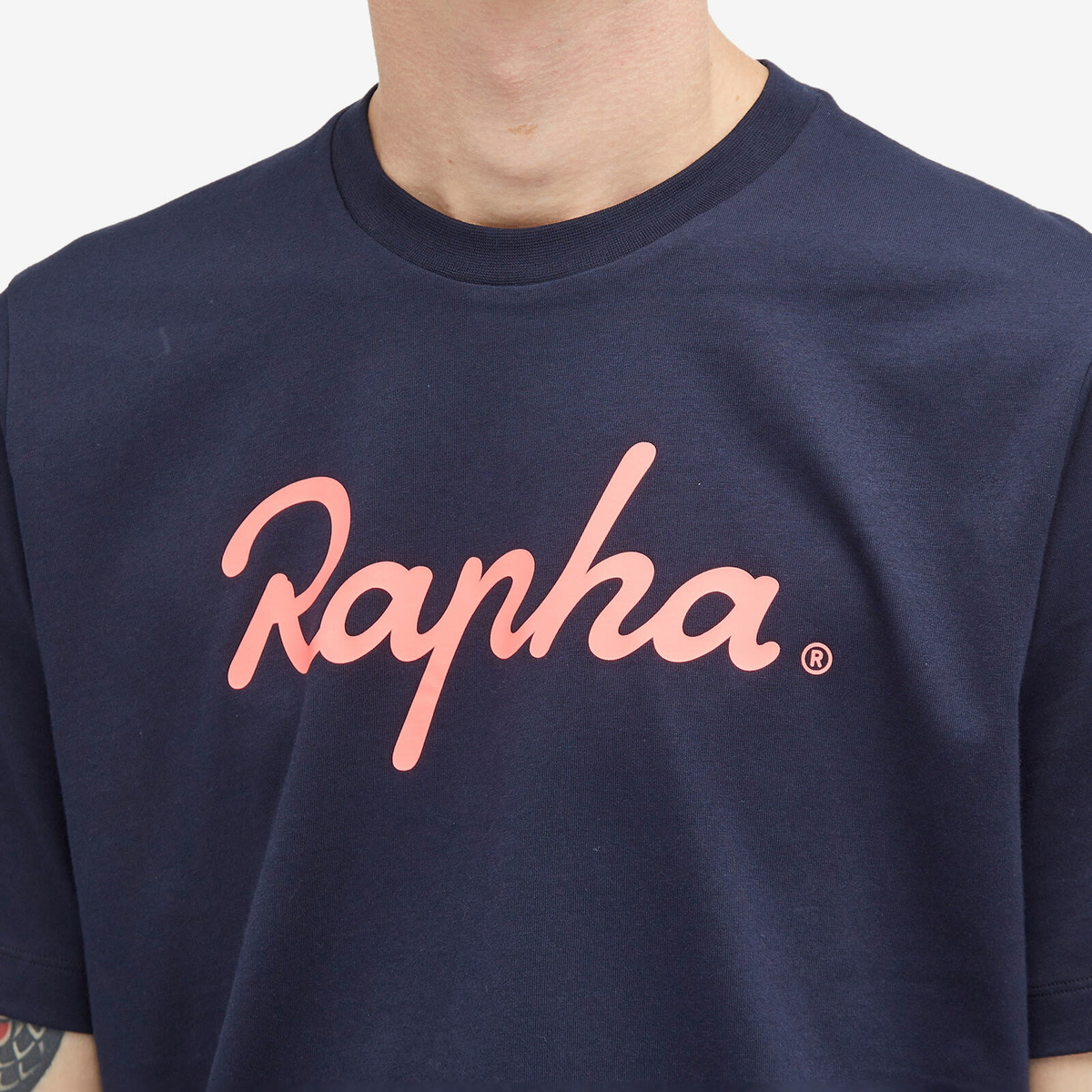 Rapha Men's Logo T-Shirt in Dark Navy/Hi-Vis Pink Rapha