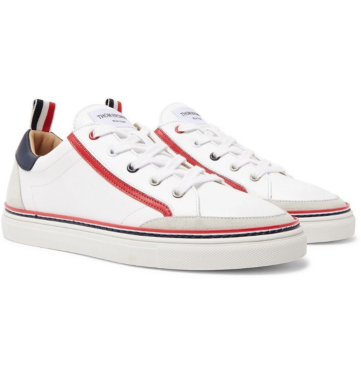 Photo: Thom Browne - Suede-Trimmed Leather Sneakers - White