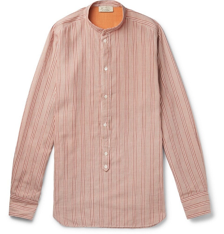 Photo: MAN 1924 - Grandad-Collar Striped Cotton and Silk-Blend Half-Placket Shirt - Orange