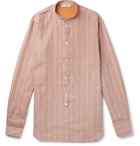 MAN 1924 - Grandad-Collar Striped Cotton and Silk-Blend Half-Placket Shirt - Orange