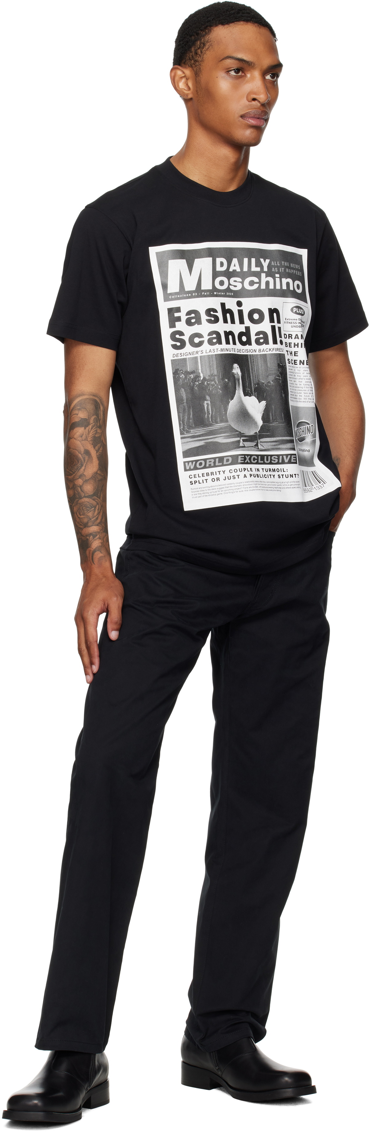 Moschino Black Embroidered Goose T-shirt