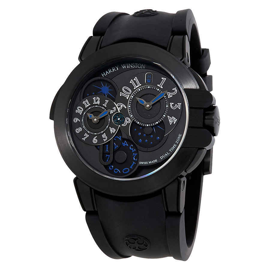 Harry Winston Ocean Dual Time Automatic Black Opalien Dial Mens Watch OCEATZ44ZZ007