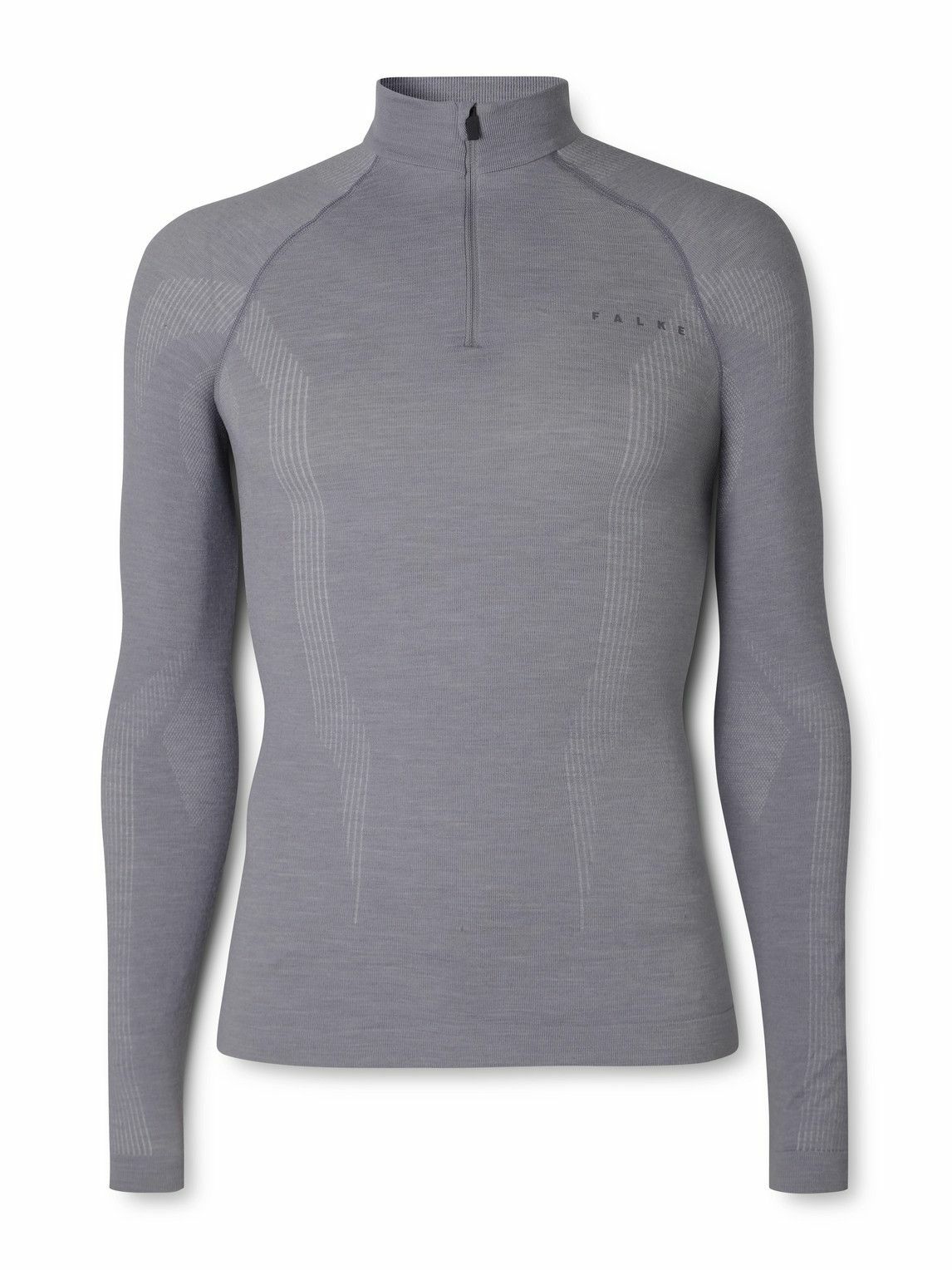 Falke - Printed Virgin Wool-Blend Jersey Half-Zip Ski Base Layer - Gray