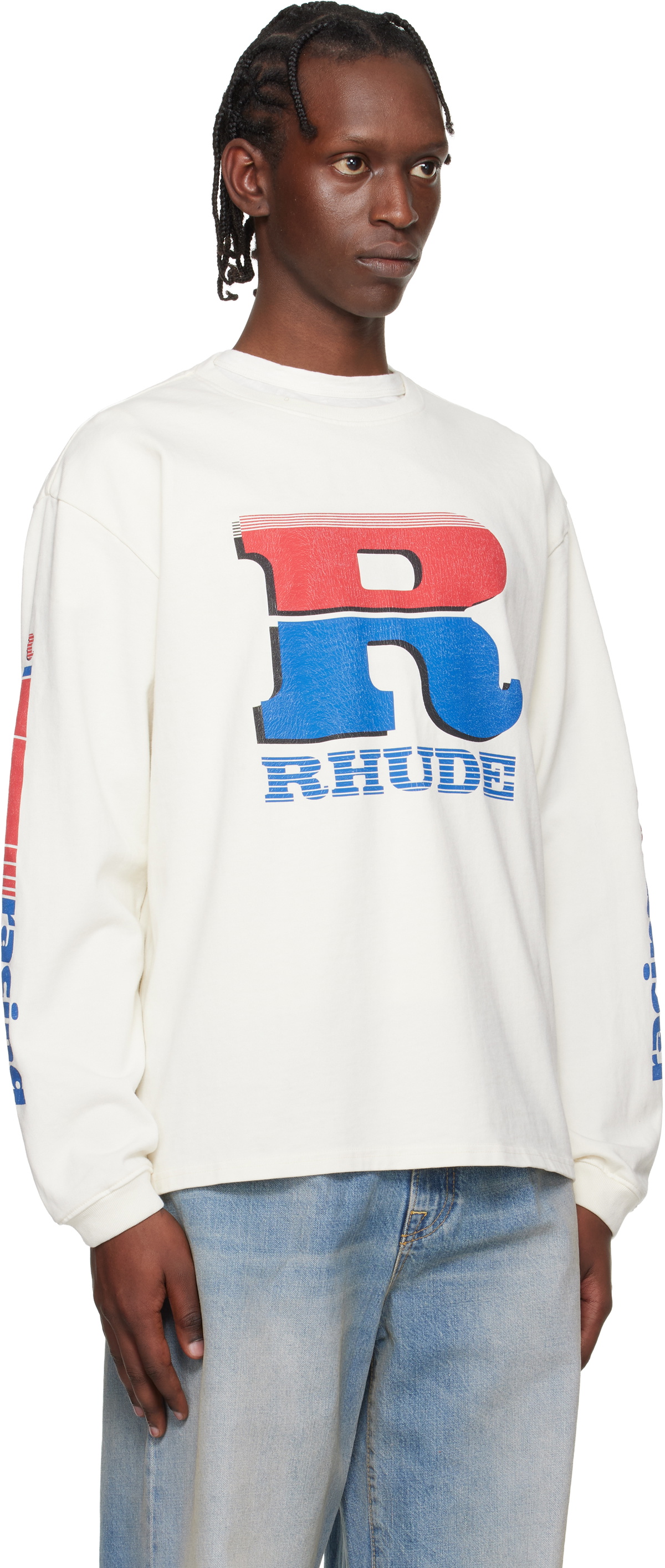 Rhude Off-White Split Petrol Logo LS T-shirt