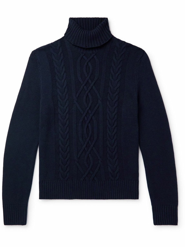 Photo: Piacenza Cashmere - Cable-Knit Cashmere Rollneck Sweater - Blue