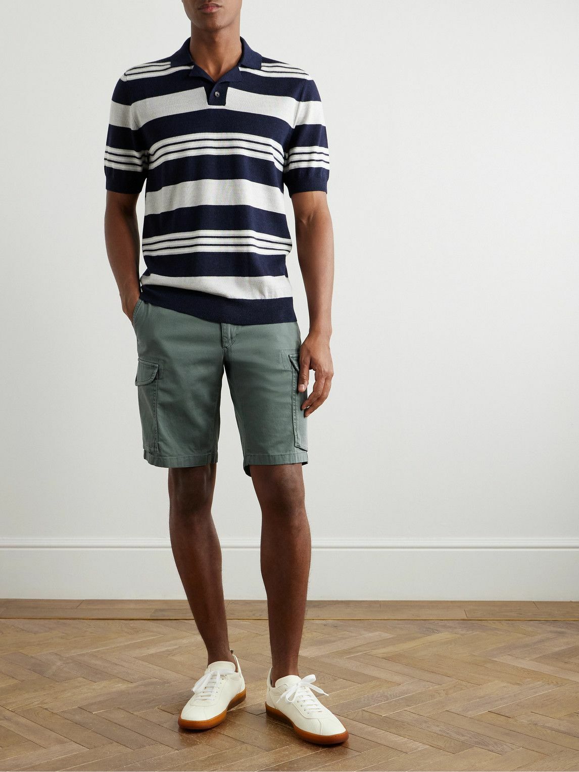 Incotex - Straight-Leg Textured Cotton-Blend Cargo Shorts - Green