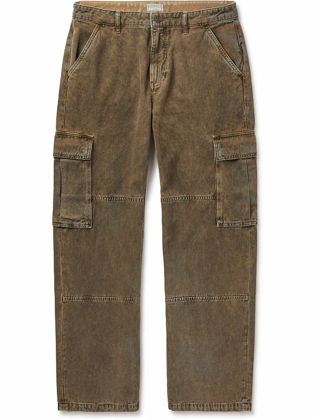 Photo: Guess USA - Gusa Straight-Leg Distressed Cotton-Twill Cargo Trousers - Brown