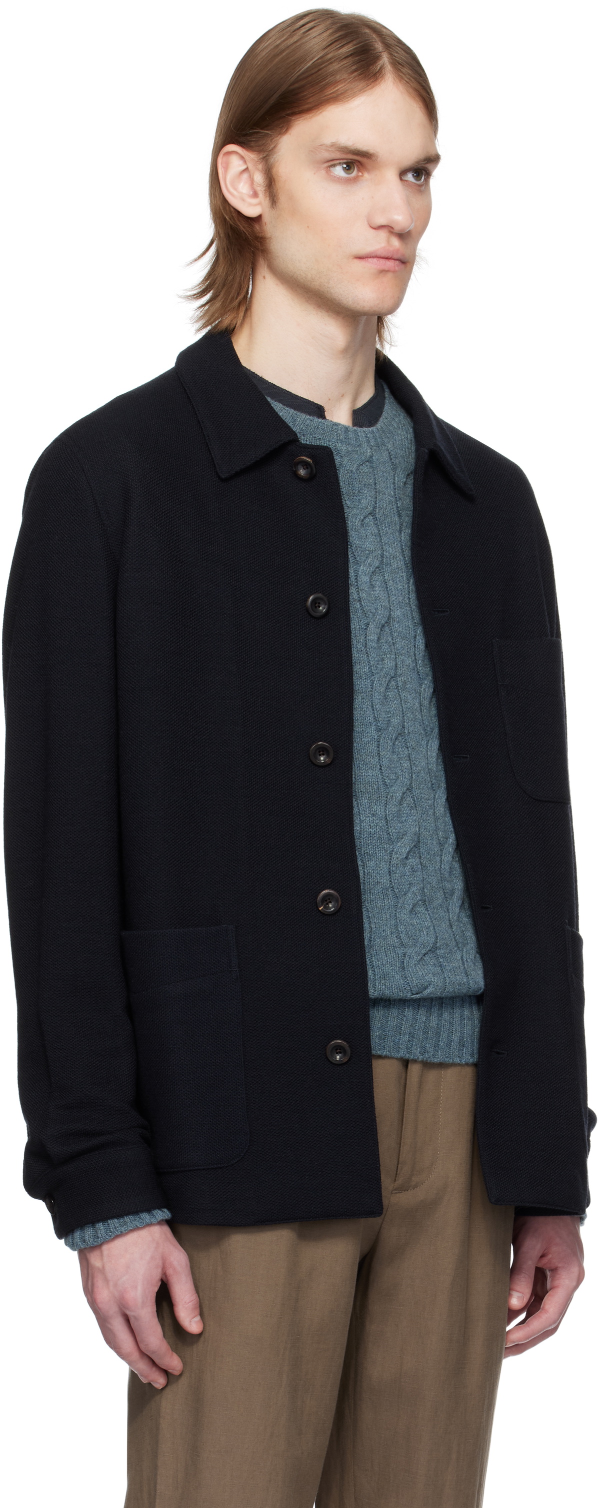 Ralph Lauren Purple Label Navy Hand-Tailored Wool-Blend Jacket 