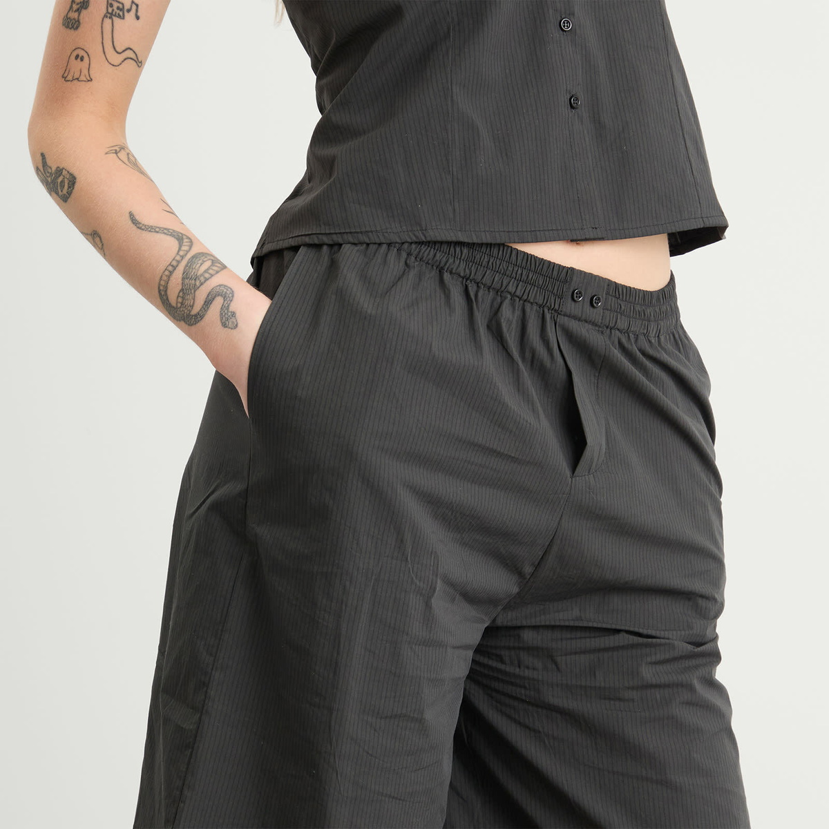Deiji Studios Women's Long Lounger Shorts in Black Stripe