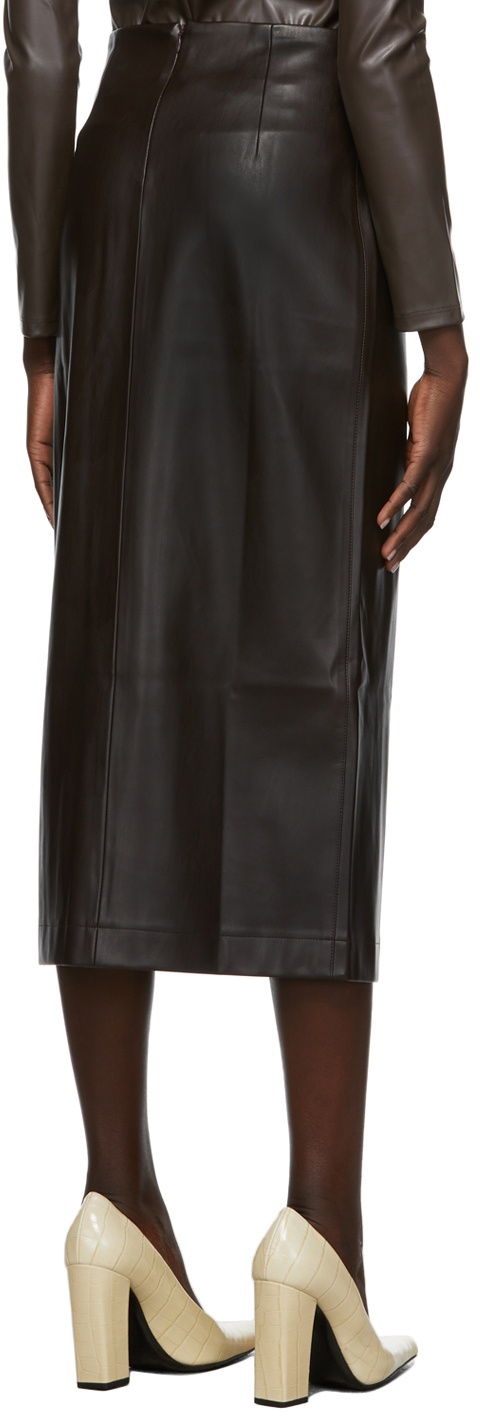 Olēnich Brown Eco-Leather Side Slit Skirt