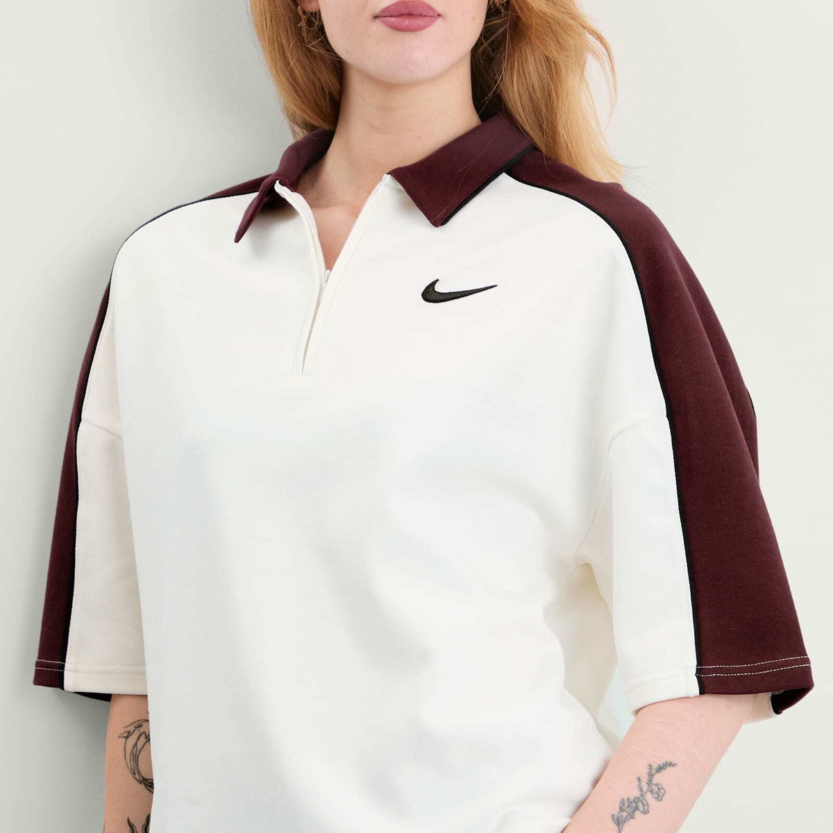 Nike Women's Sports Polo Top in Sail/Burgundy Crush