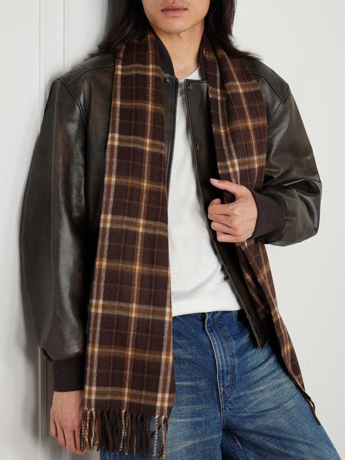 CELINE - Checked Fringed Cashmere Scarf