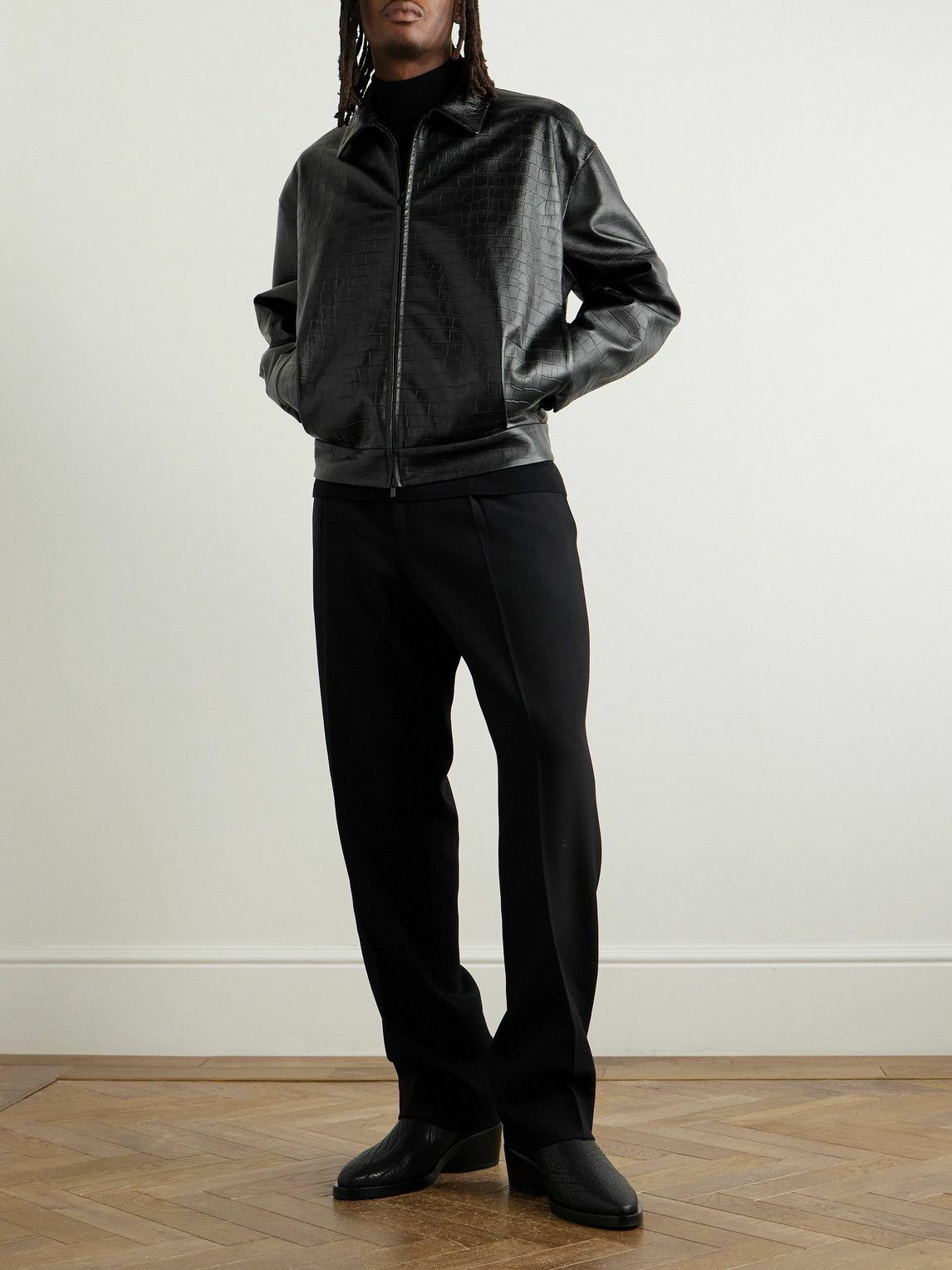 Fear of God - Cropped Pleated Croc-Effect Leather Jacket - Black