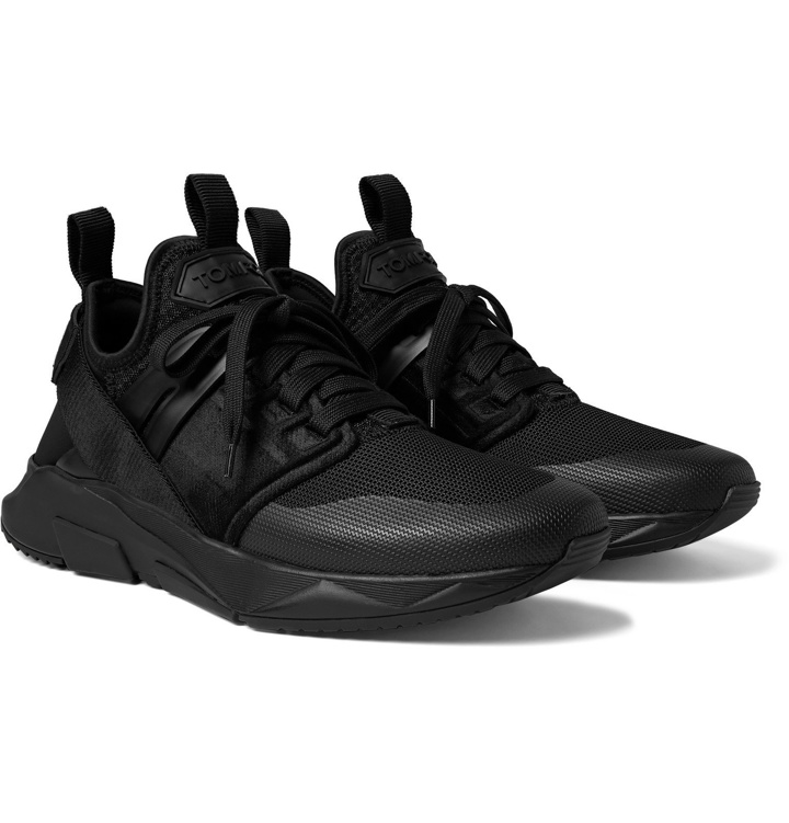 Photo: TOM FORD - Vellus Suede and Rubber-Trimmed Neoprene and Mesh Sneakers - Black