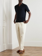 Orlebar Brown - Horton Striped Mulberry Silk and Organic Cotton-Blend Polo Shirt - Black