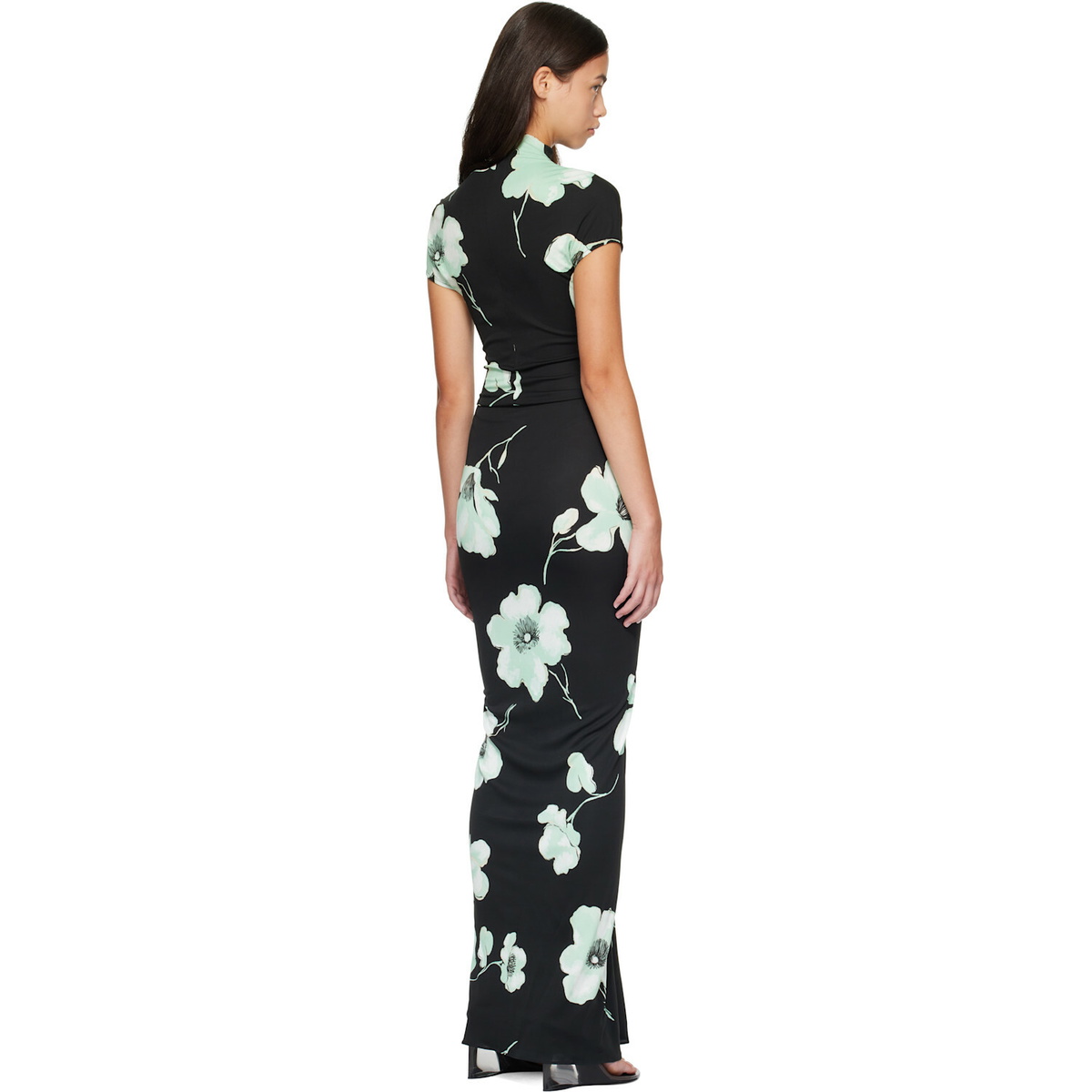 ALAÏA Black Draped Printed Maxi Dress