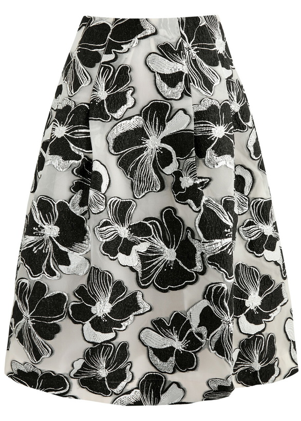 Photo: Stine Goya Floral-jacquard Organza Midi Skirt Black And White