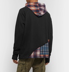 Greg Lauren - Panelled Distressed Loopback Cotton-Jersey and Checked Cotton-Flannel Hoodie - Black