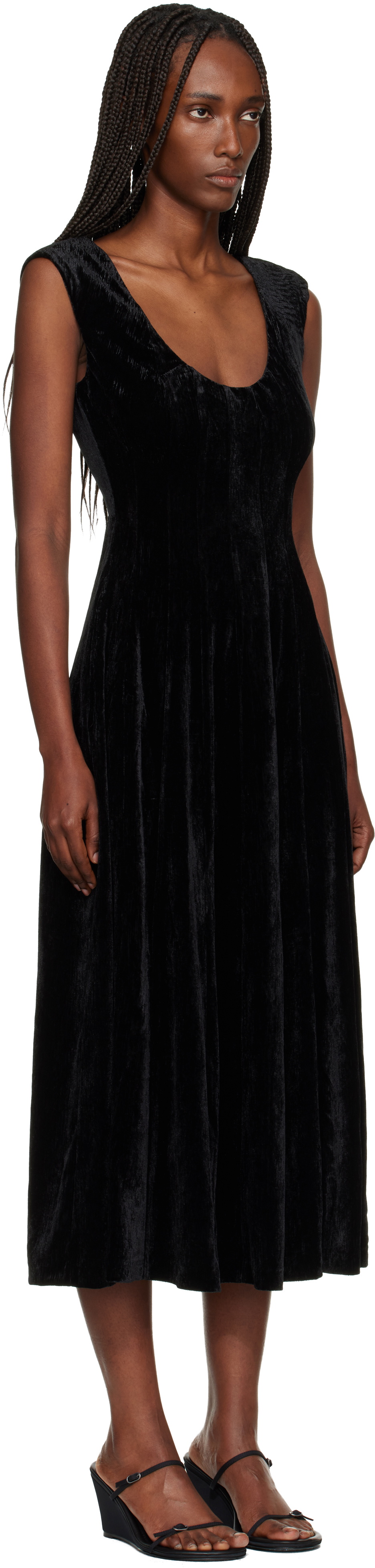 GUIZIO Black Leila Velvet Midi Dress